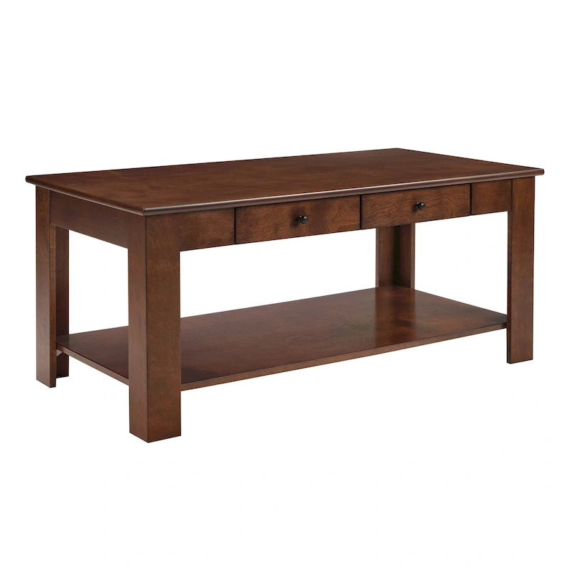 Table basse à double tiroir avec étagère