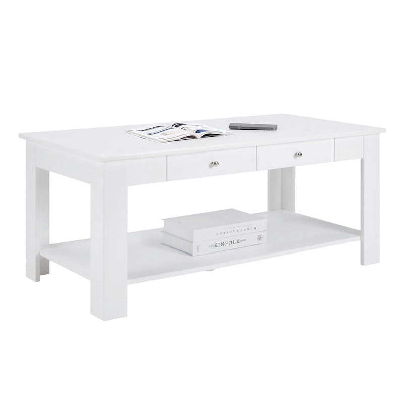 Table basse à double tiroir avec étagère