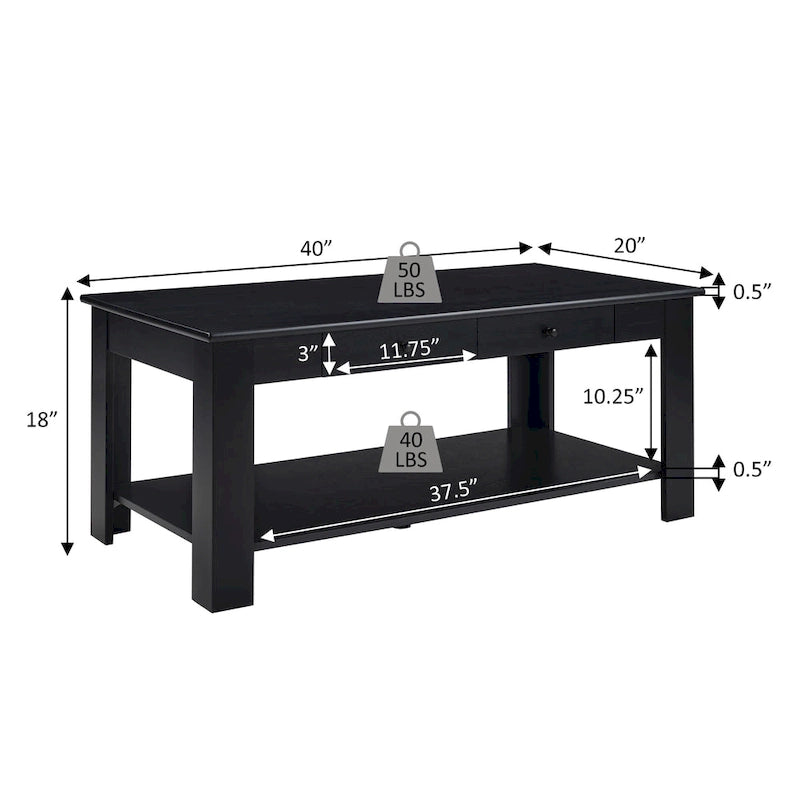 Table basse à double tiroir avec étagère