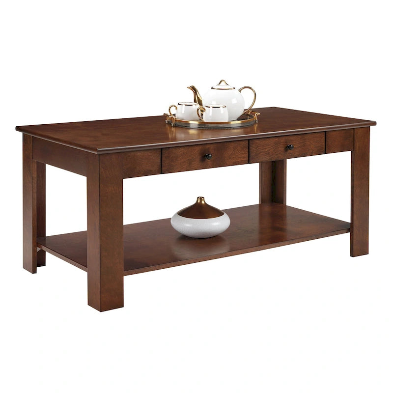 Table basse à double tiroir avec étagère