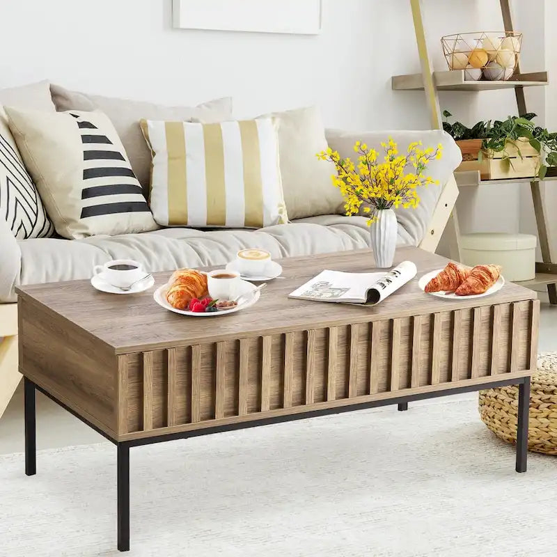 Table basse en bois, table basse relevable avec grand compartiment de rangement caché - 22*43