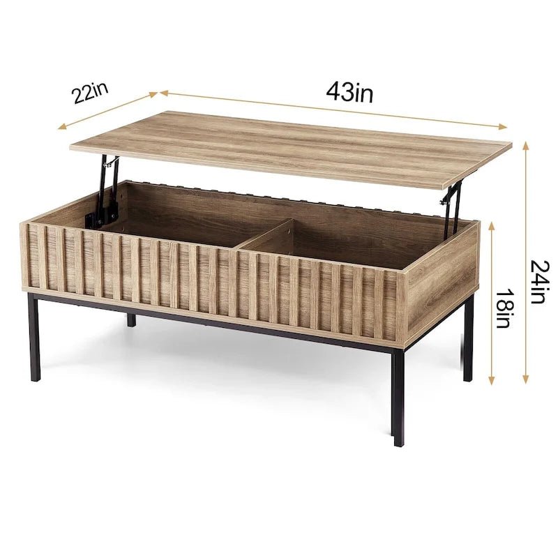 Table basse en bois, table basse relevable avec grand compartiment de rangement caché - 22*43