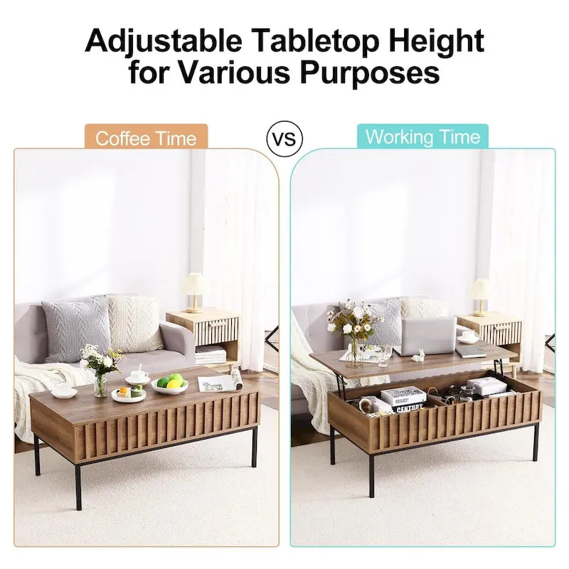 Table basse en bois, table basse relevable avec grand compartiment de rangement caché - 22*43