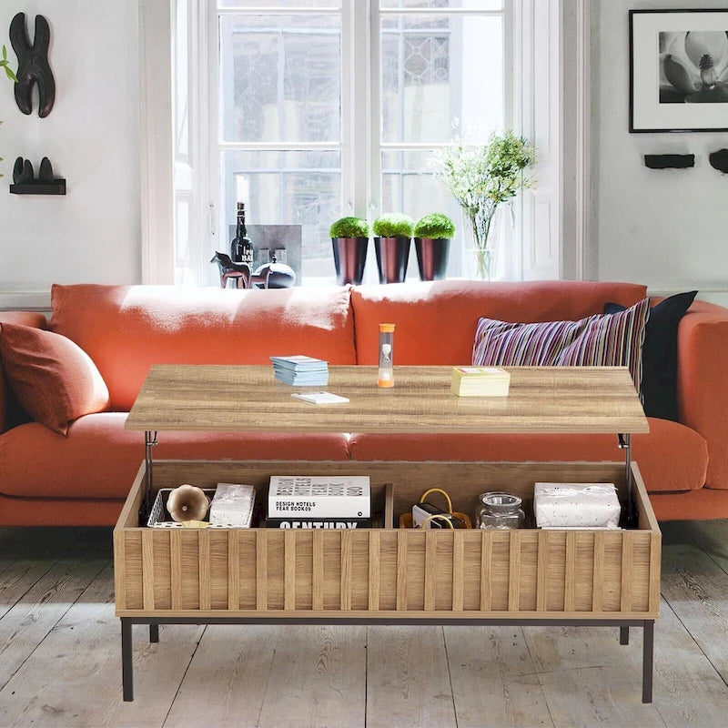Table basse en bois, table basse relevable avec grand compartiment de rangement caché - 22*43