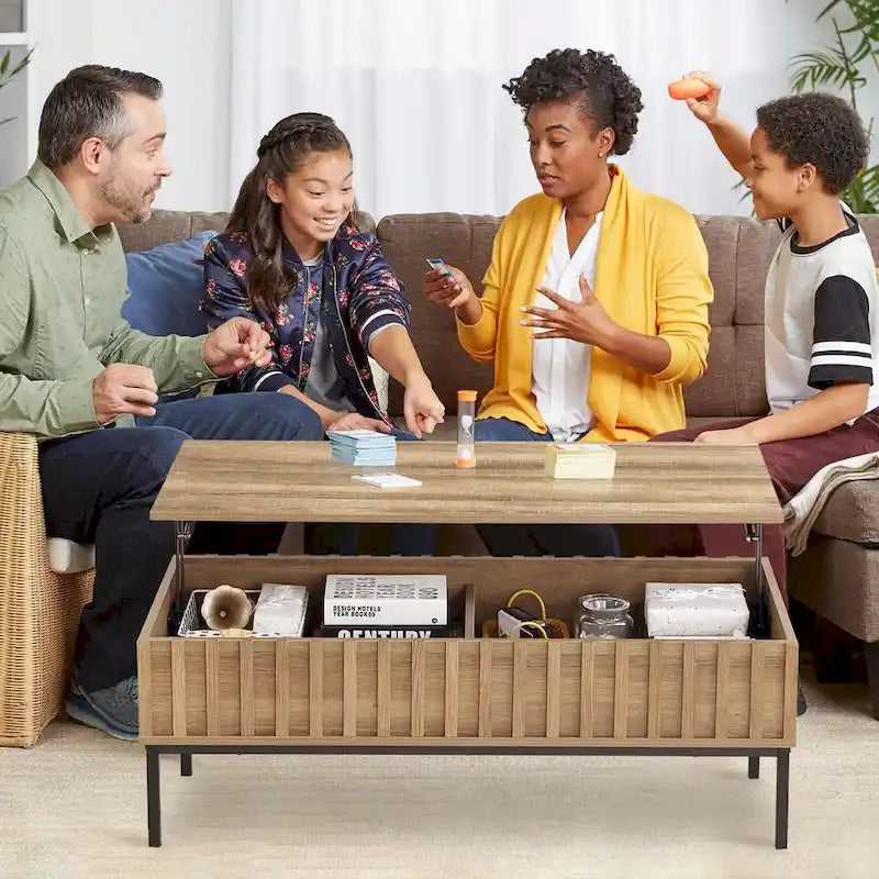 Table basse en bois, table basse relevable avec grand compartiment de rangement caché - 22*43