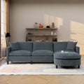 Canapé d'angle gris 107.87 places avec coussin amovible et ottoman mobile, accoudoir de rangement