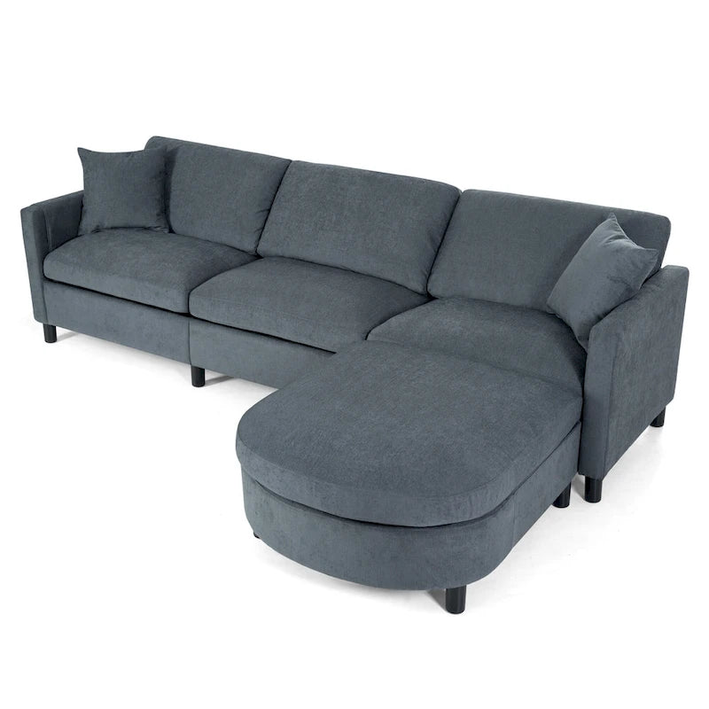 Canapé d'angle gris 107.87 places avec coussin amovible et ottoman mobile, accoudoir de rangement