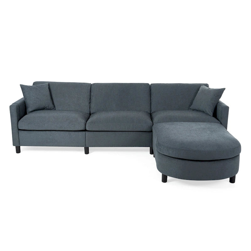 Canapé d'angle gris 107.87 places avec coussin amovible et ottoman mobile, accoudoir de rangement