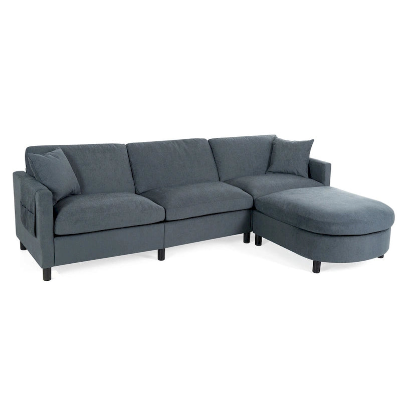 Canapé d'angle gris 107.87 places avec coussin amovible et ottoman mobile, accoudoir de rangement