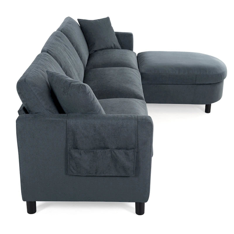 Canapé d'angle gris 107.87 places avec coussin amovible et ottoman mobile, accoudoir de rangement