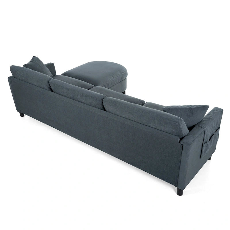 Canapé d'angle gris 107.87 places avec coussin amovible et ottoman mobile, accoudoir de rangement
