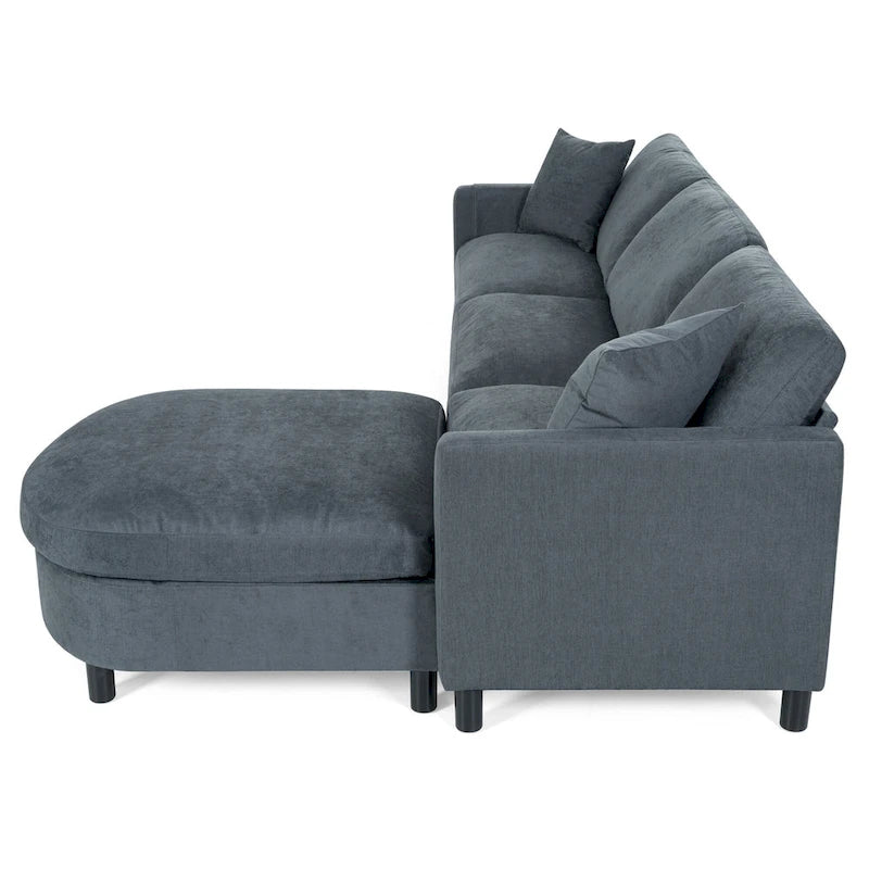 Canapé d'angle gris 107.87 places avec coussin amovible et ottoman mobile, accoudoir de rangement