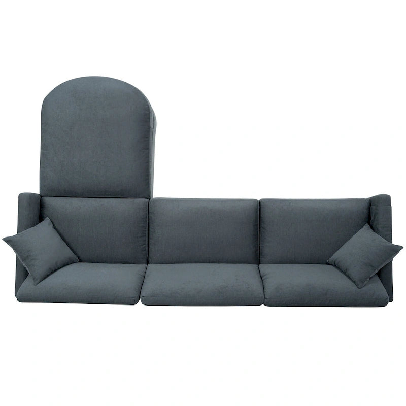 Canapé d'angle gris 107.87 places avec coussin amovible et ottoman mobile, accoudoir de rangement