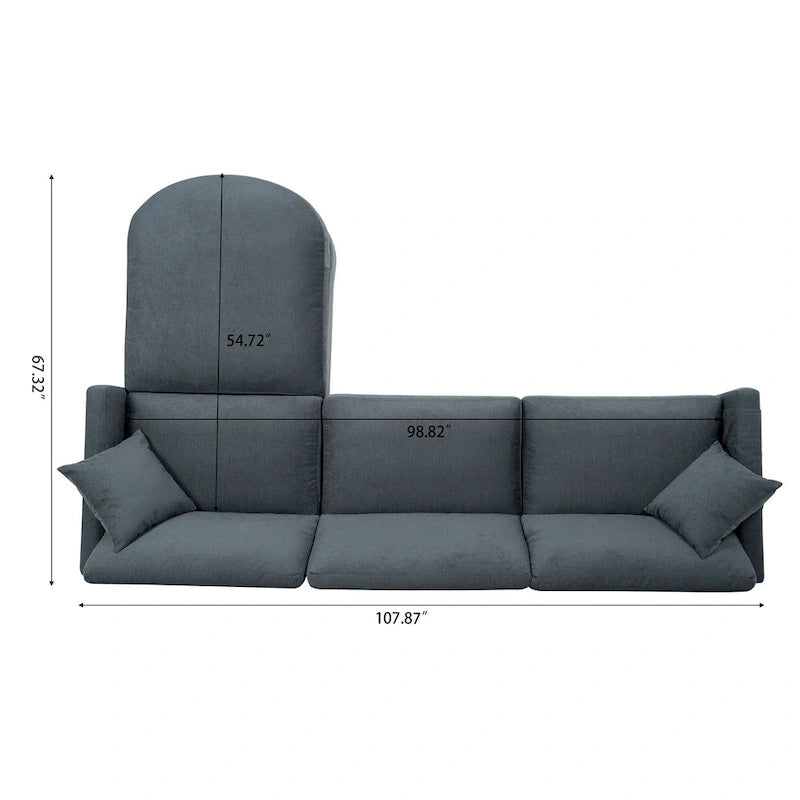 Canapé d'angle gris 107.87 places avec coussin amovible et ottoman mobile, accoudoir de rangement