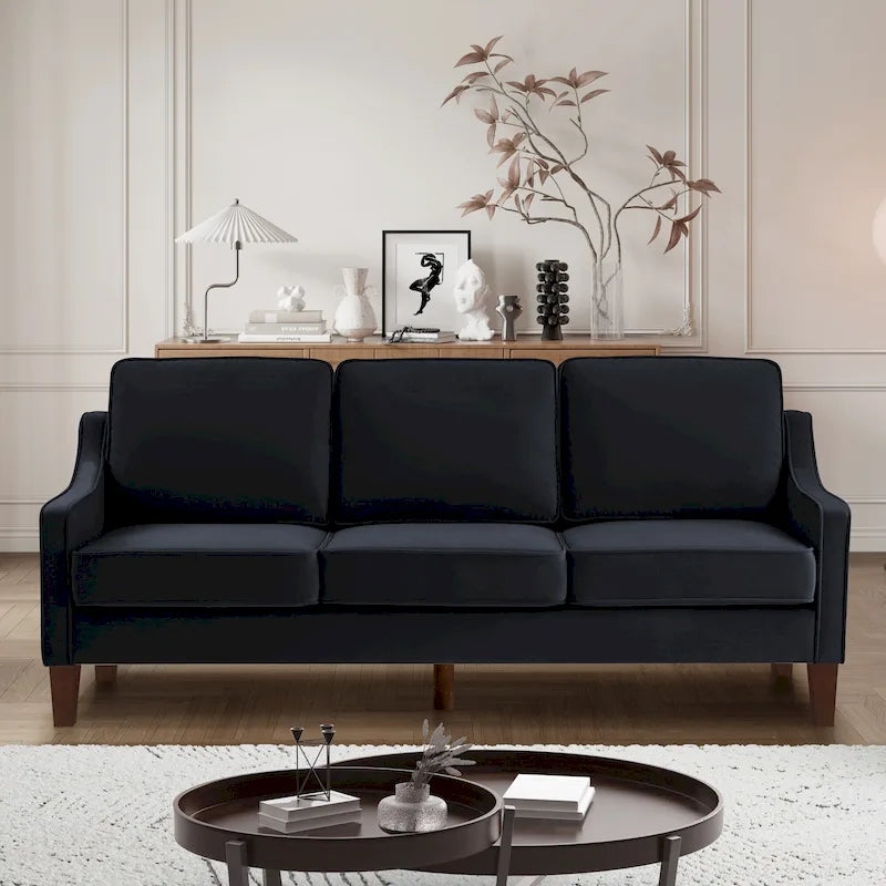 Canapé moderne avec accoudoir incurvé et pieds en bois - 29.00 x 74.00 x 34.25