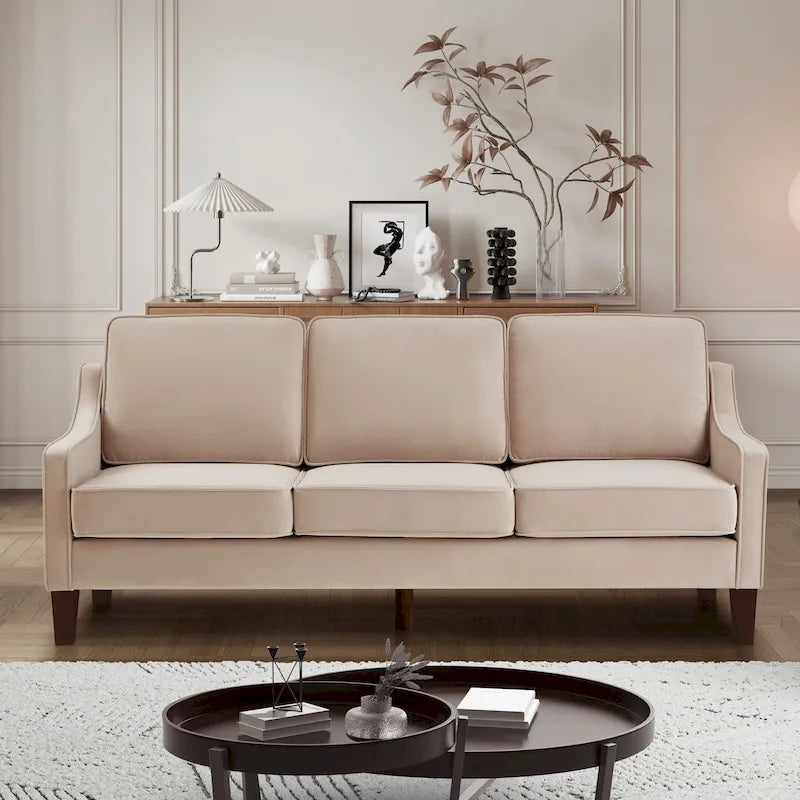 Canapé moderne avec accoudoir incurvé et pieds en bois - 29.00 x 74.00 x 34.25