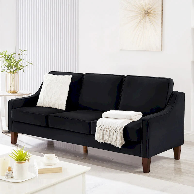 Canapé moderne avec accoudoir incurvé et pieds en bois - 29.00 x 74.00 x 34.25