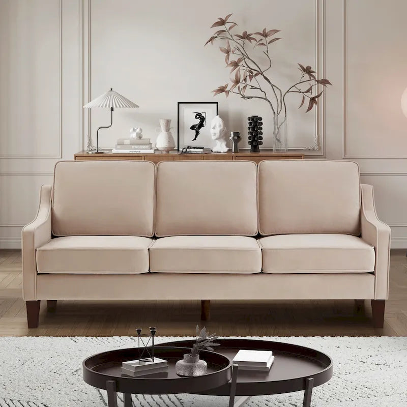 Canapé moderne avec accoudoir incurvé et pieds en bois - 29.00 x 74.00 x 34.25