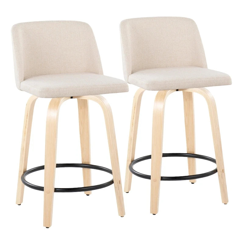 24. Tabourets hauts avec piètement en bois naturel (lot de 2)