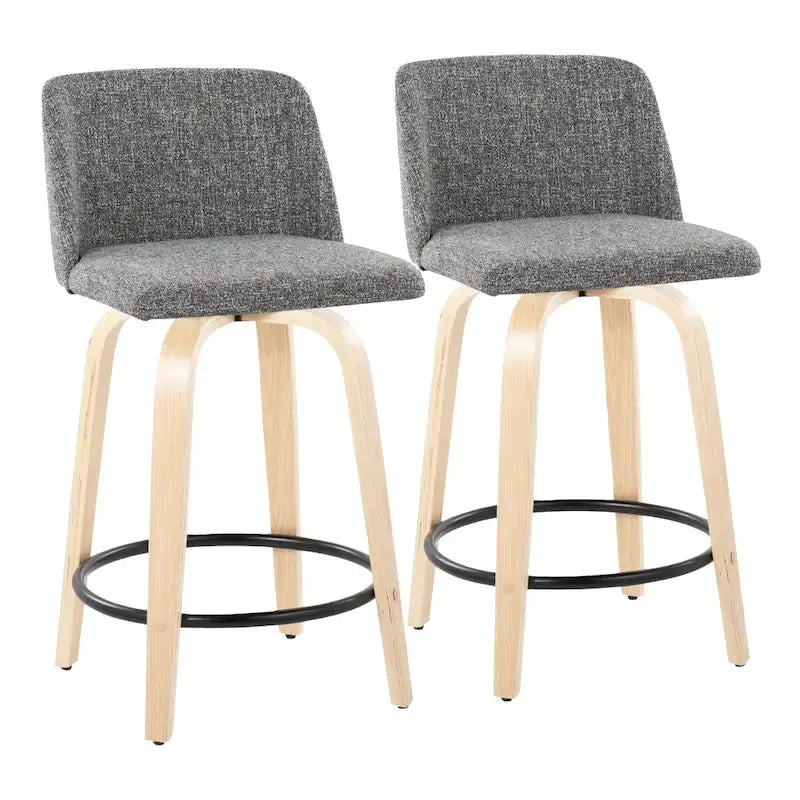 24. Tabourets hauts avec piètement en bois naturel (lot de 2)