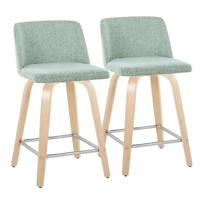 24. Tabourets hauts avec piètement en bois naturel (lot de 2)