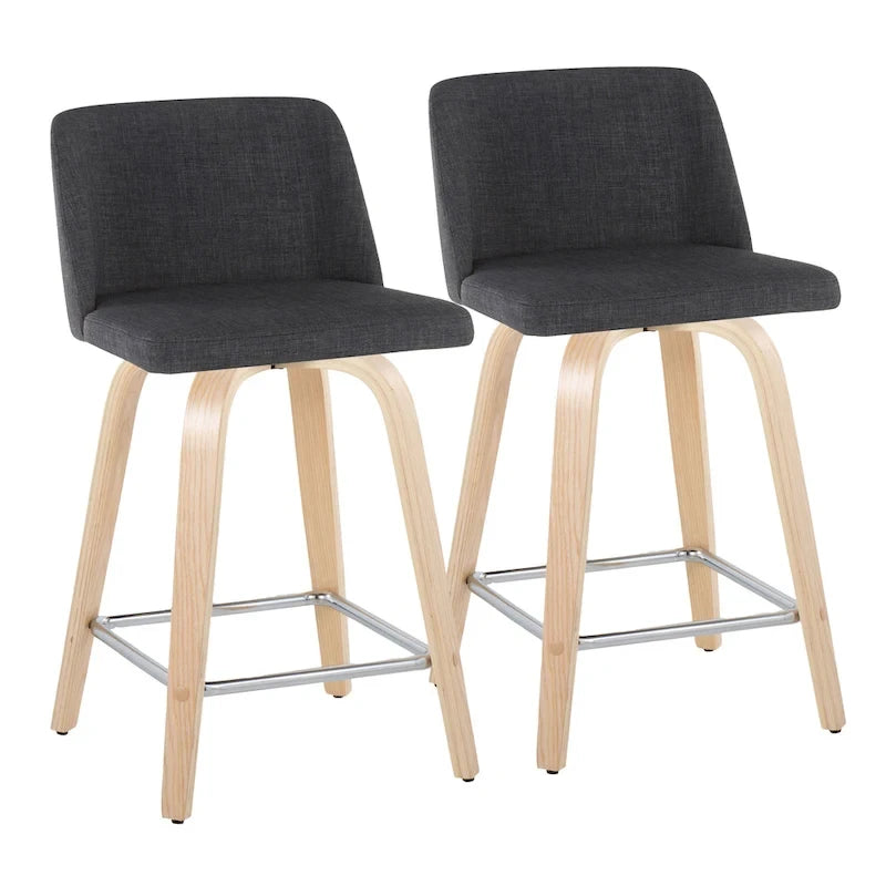 24. Tabourets hauts avec piètement en bois naturel (lot de 2)