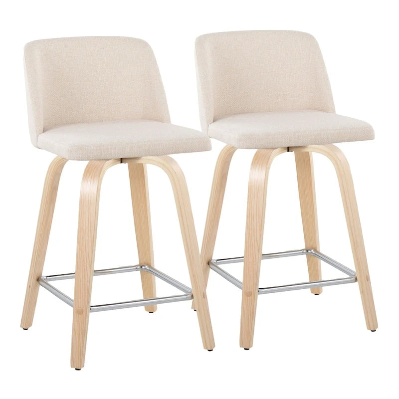 24. Tabourets hauts avec piètement en bois naturel (lot de 2)