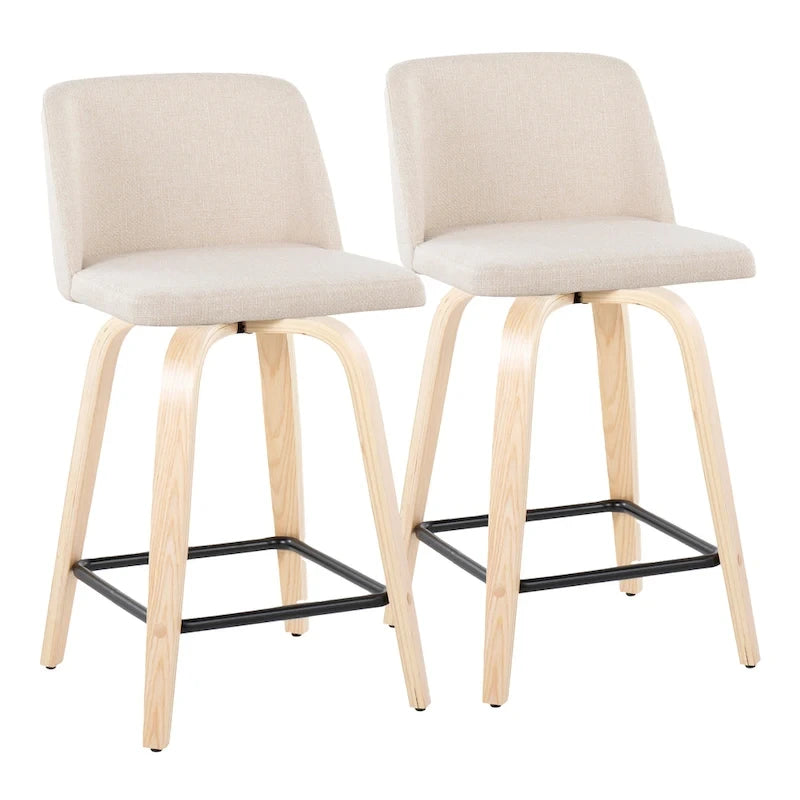 24. Tabourets hauts avec piètement en bois naturel (lot de 2)