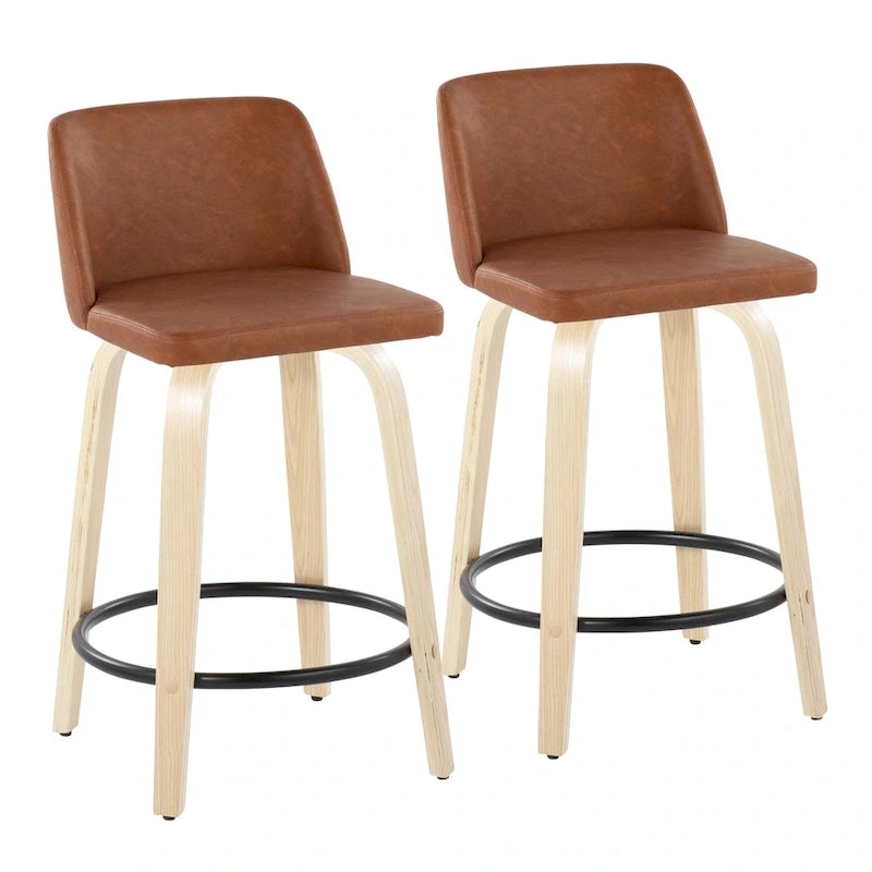 24. Tabourets hauts avec piètement en bois naturel (lot de 2)