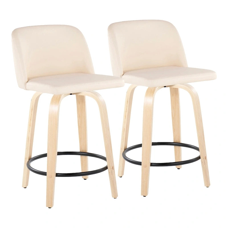 24. Tabourets hauts avec piètement en bois naturel (lot de 2)
