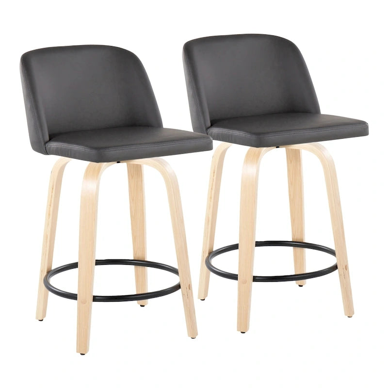 24. Tabourets hauts avec piètement en bois naturel (lot de 2)