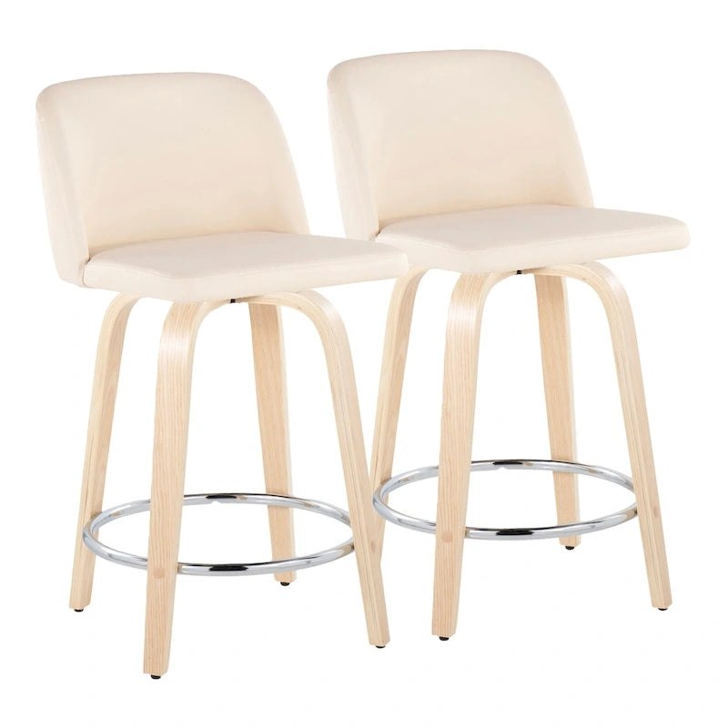 24. Tabourets hauts avec piètement en bois naturel (lot de 2)