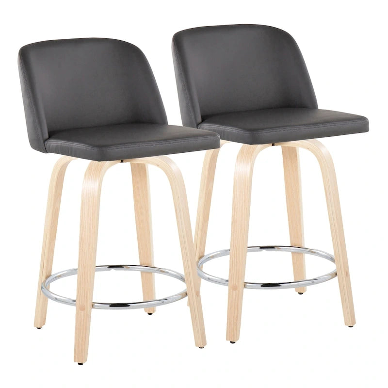24. Tabourets hauts avec piètement en bois naturel (lot de 2)