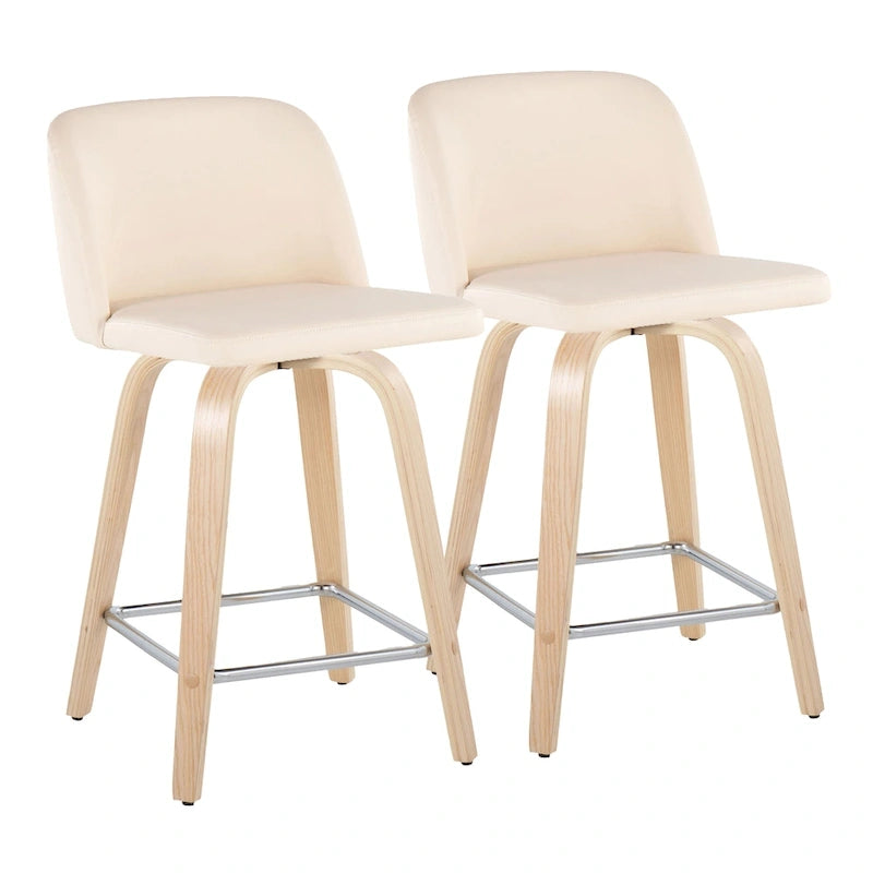 24. Tabourets hauts avec piètement en bois naturel (lot de 2)