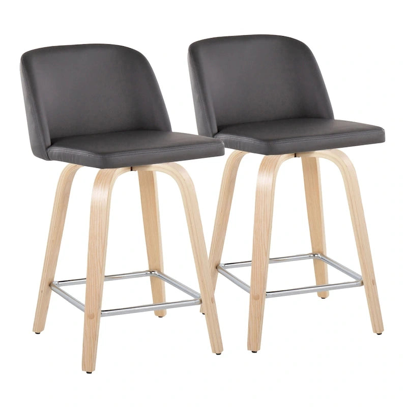 24. Tabourets hauts avec piètement en bois naturel (lot de 2)