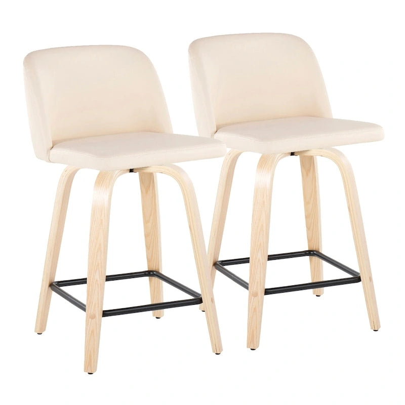 24. Tabourets hauts avec piètement en bois naturel (lot de 2)