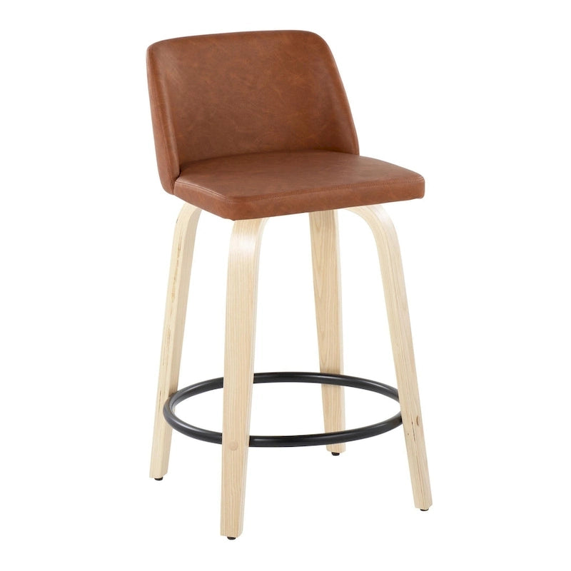 24. Tabourets hauts avec piètement en bois naturel (lot de 2)