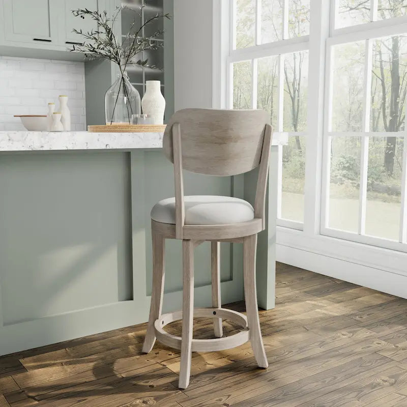Tabouret de bar pivotant rembourré en bois - 97,16 cm de hauteur x 50,8 cm de largeur x 44,45 cm de profondeur ; hauteur d'assise : 64,77 cm.
