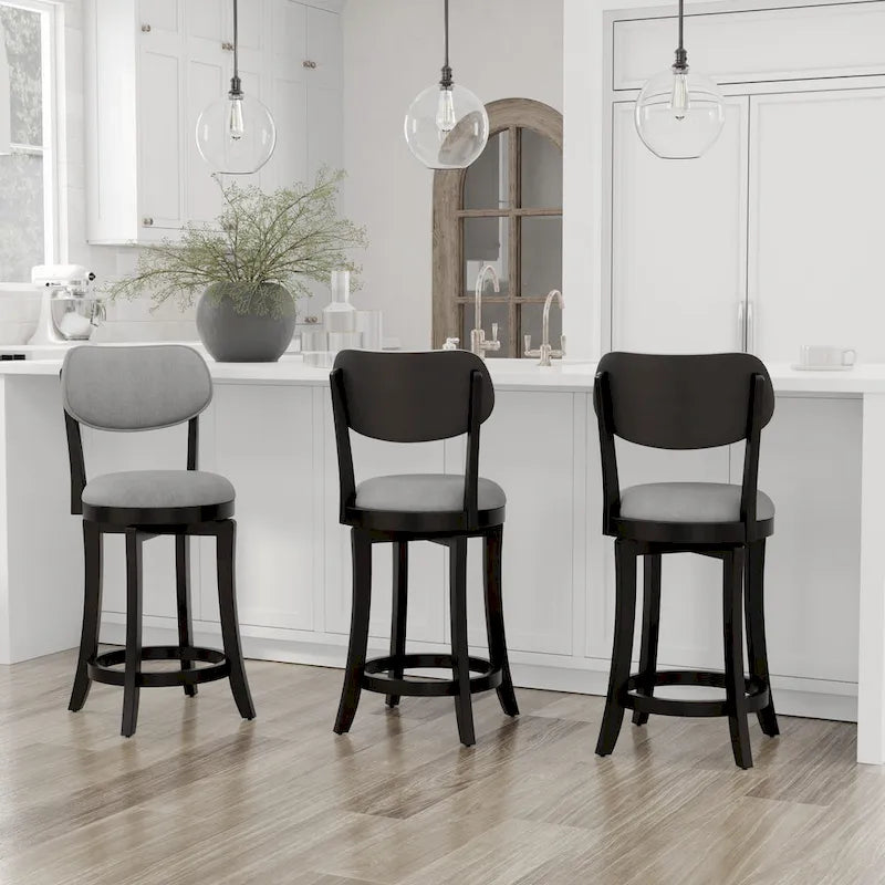 Tabouret de bar pivotant rembourré en bois - 97,16 cm de hauteur x 50,8 cm de largeur x 44,45 cm de profondeur ; hauteur d'assise : 64,77 cm.