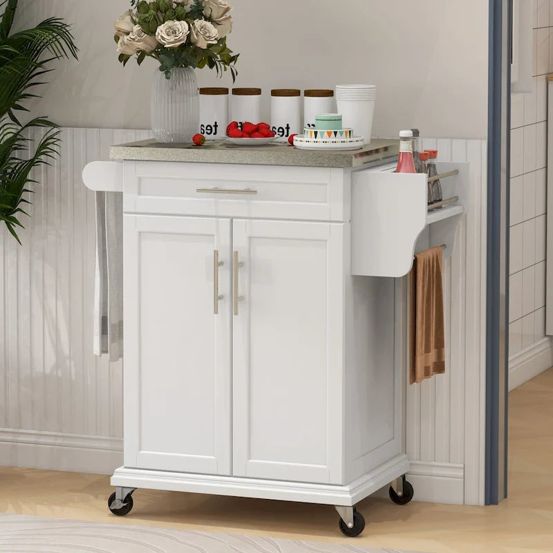 Îlot de cuisine roulant, desserte de cuisine mobile, comptoir et tiroirs en acier inoxydable, gris