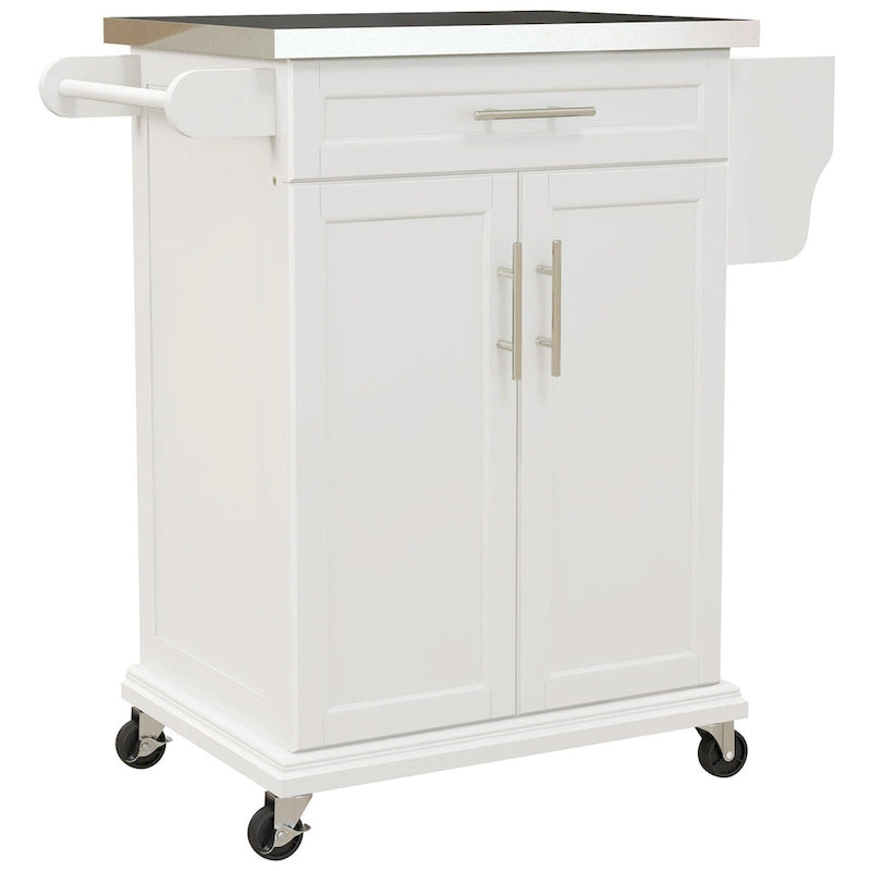 Îlot de cuisine roulant, desserte de cuisine mobile, comptoir et tiroirs en acier inoxydable, gris