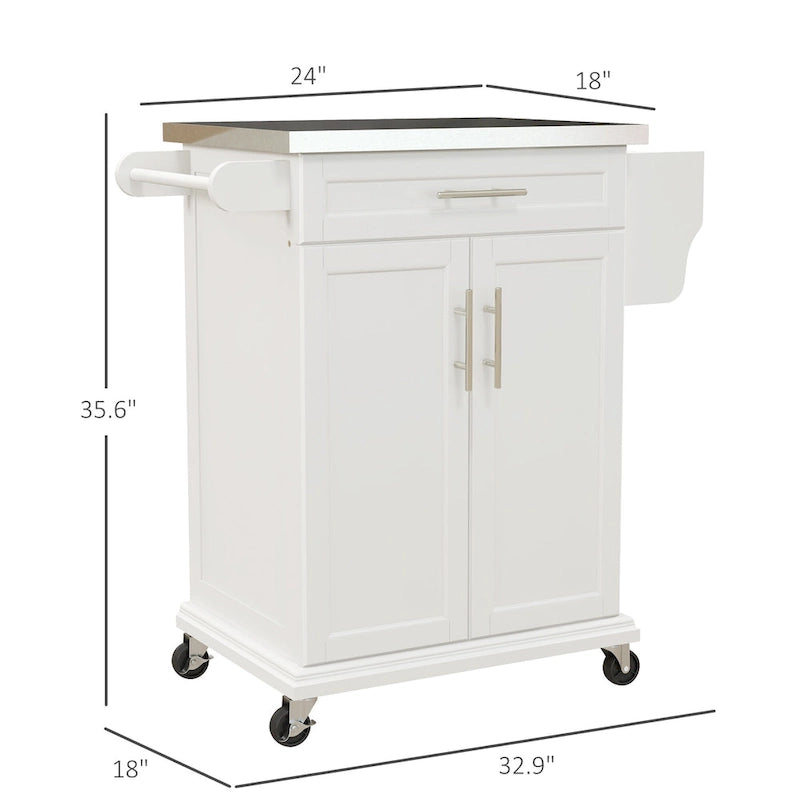 Îlot de cuisine roulant, desserte de cuisine mobile, comptoir et tiroirs en acier inoxydable, gris