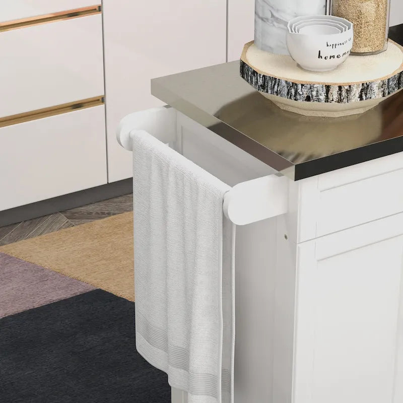 Îlot de cuisine roulant, desserte de cuisine mobile, comptoir et tiroirs en acier inoxydable, gris