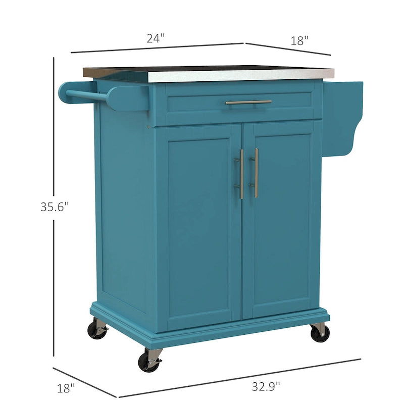 Îlot de cuisine roulant, desserte de cuisine mobile, comptoir et tiroirs en acier inoxydable, gris