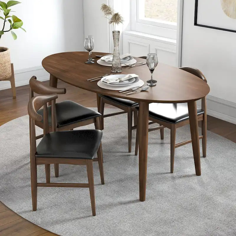 Table à manger ovale en bois massif de style médiéval, 67 pouces