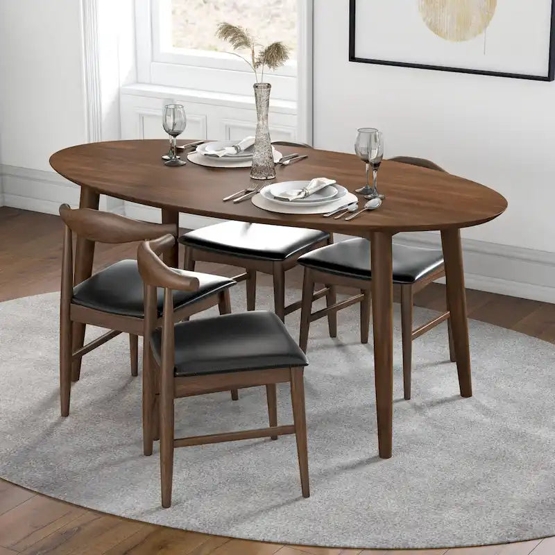 Table à manger ovale en bois massif de style médiéval, 67 pouces