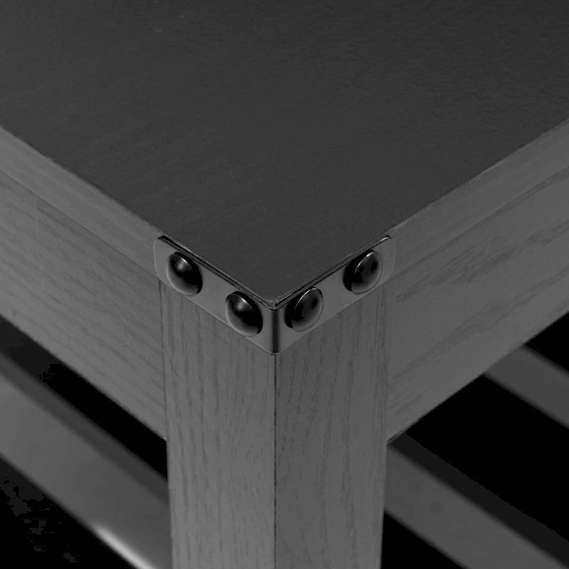 Table basse de salon avec étagères de rangement, table centrale autour du canapé.