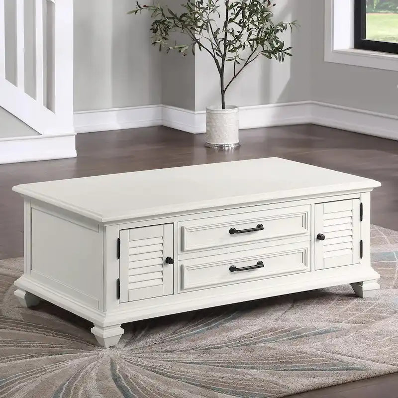 Table basse relevable blanc cassé style ferme moderne