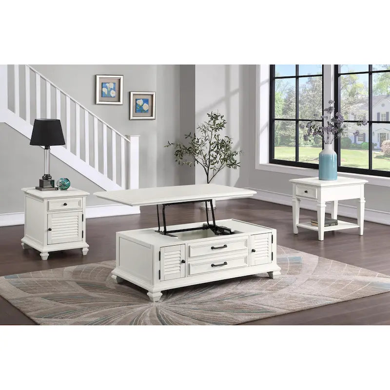 Table basse relevable blanc cassé style ferme moderne