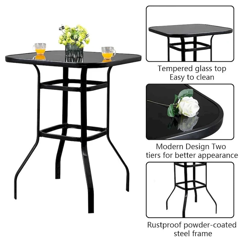 Table haute de bar en verre et fer forgé pour patio, 31,5L x 40H